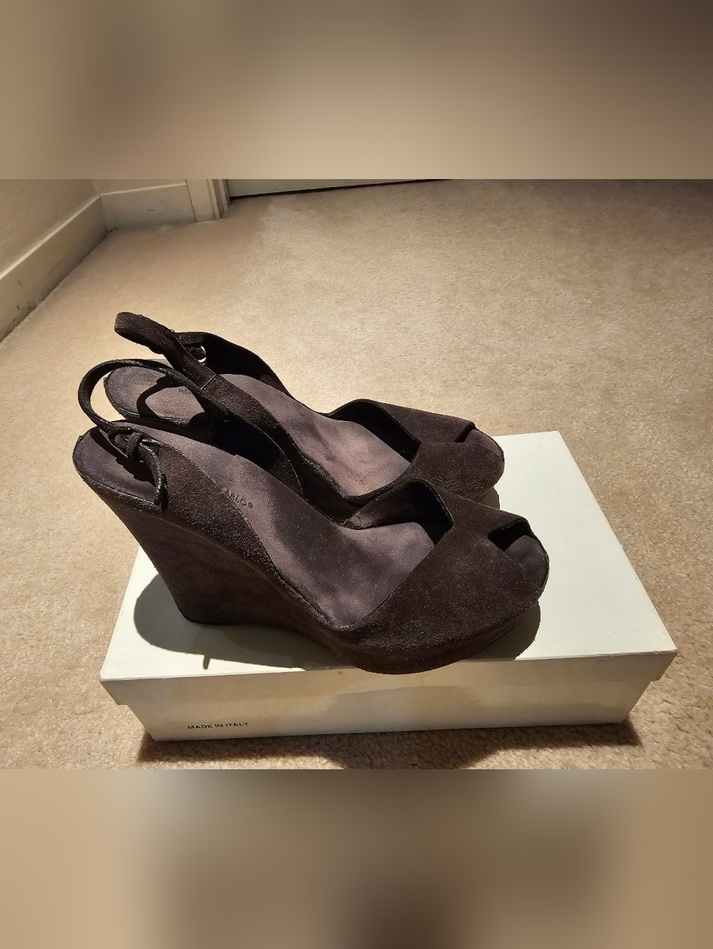 ROBERTO DEL CARLO made In Italy Brown Suede Wedge Sandals Size 7
